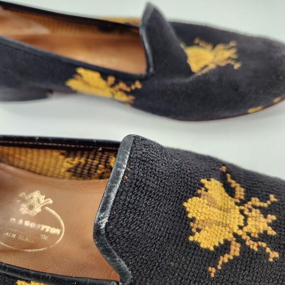 Stubbs & Wooton Bee Black Needlepoint Slipper Loafer Womens 8 Black Classic Luxe - Picture 4 of 8